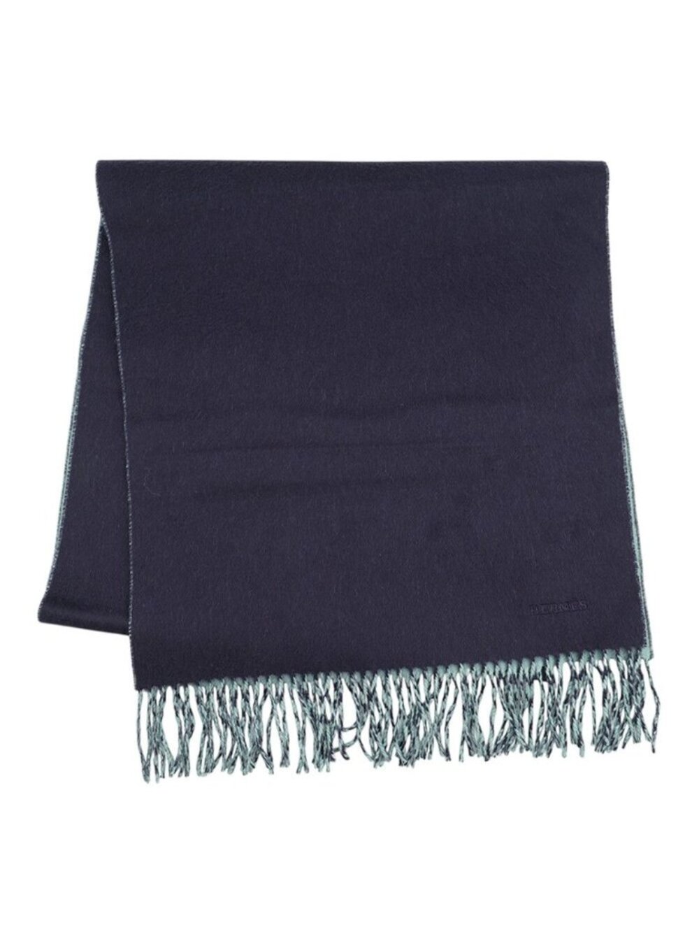 Hermes Scarf Recto Verso Reversible Navy Green Cashmere